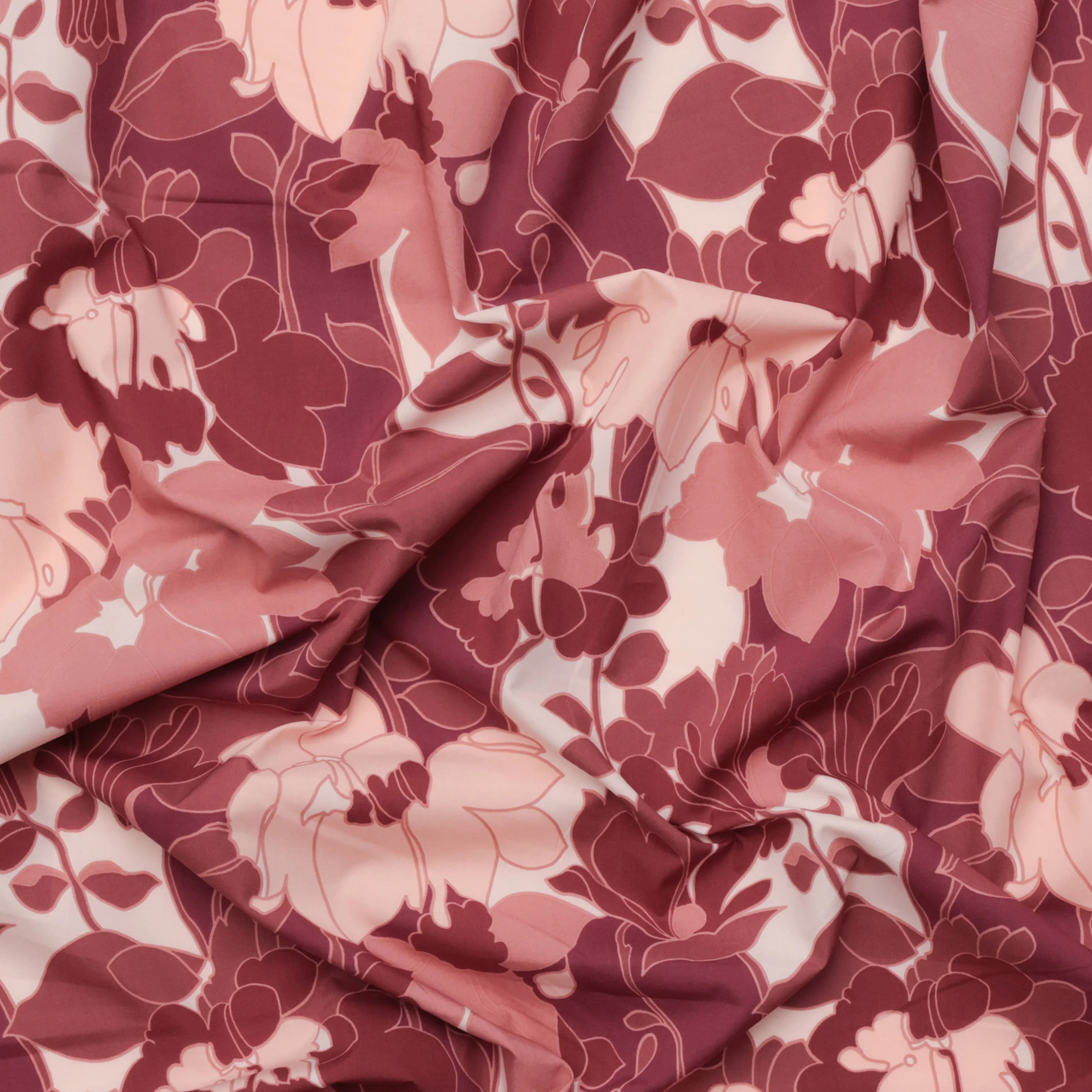 Cotton - Italian Poplin - Large Flower Print - Blush Burgundy