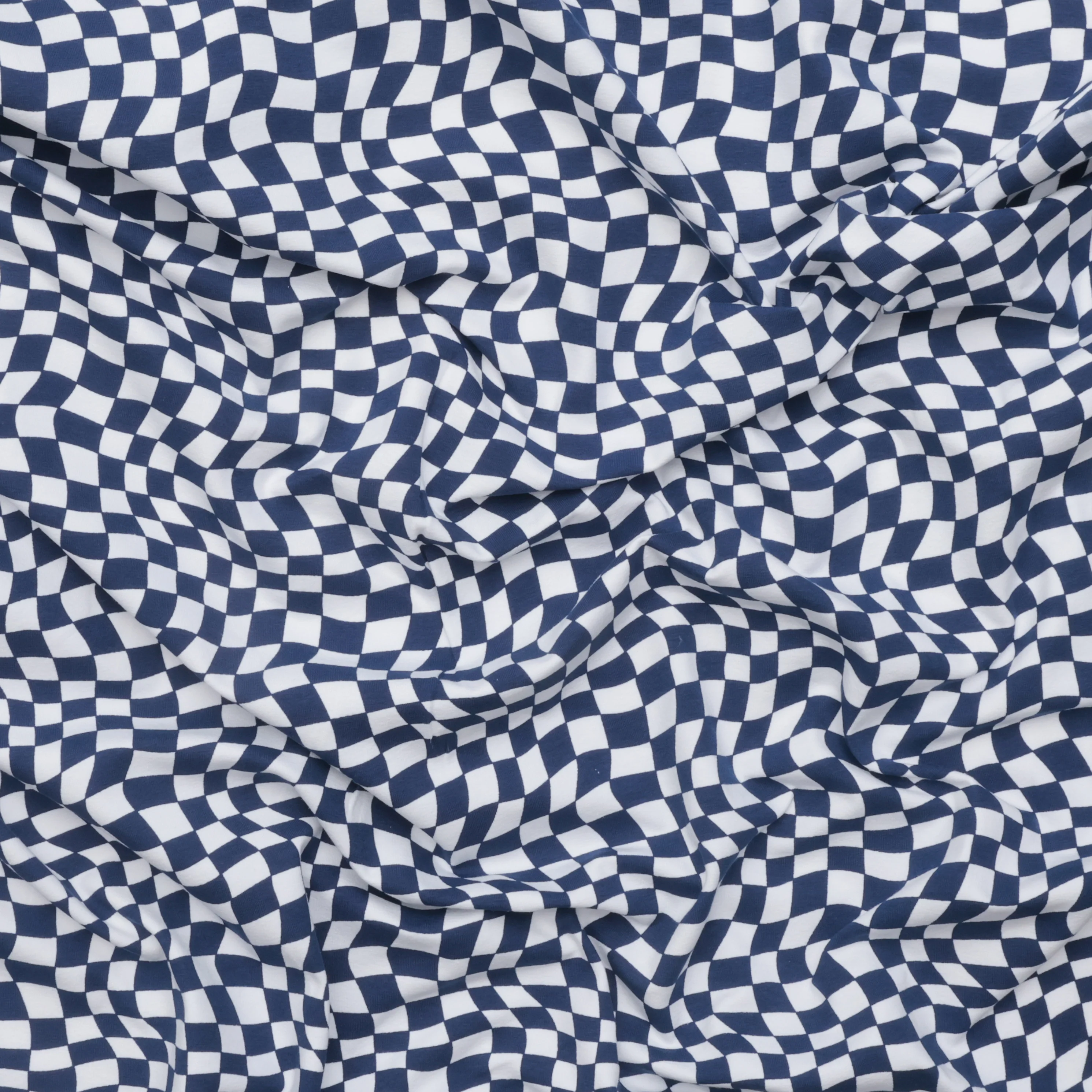 Cotton - Printed Jersey - Wavy Checkered Navy