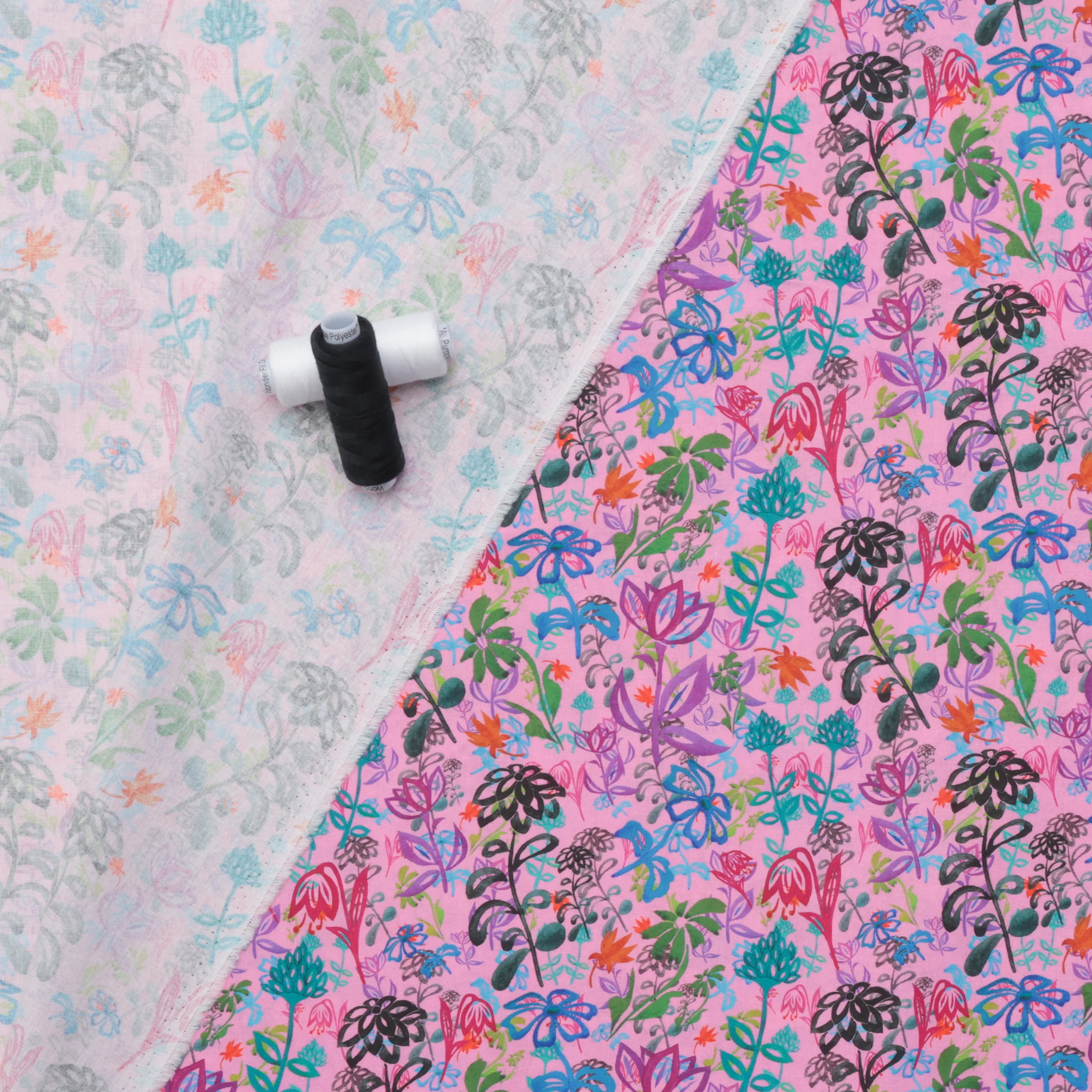 Cotton - Woven - Print - Bright Flowers - Pink - Image 3