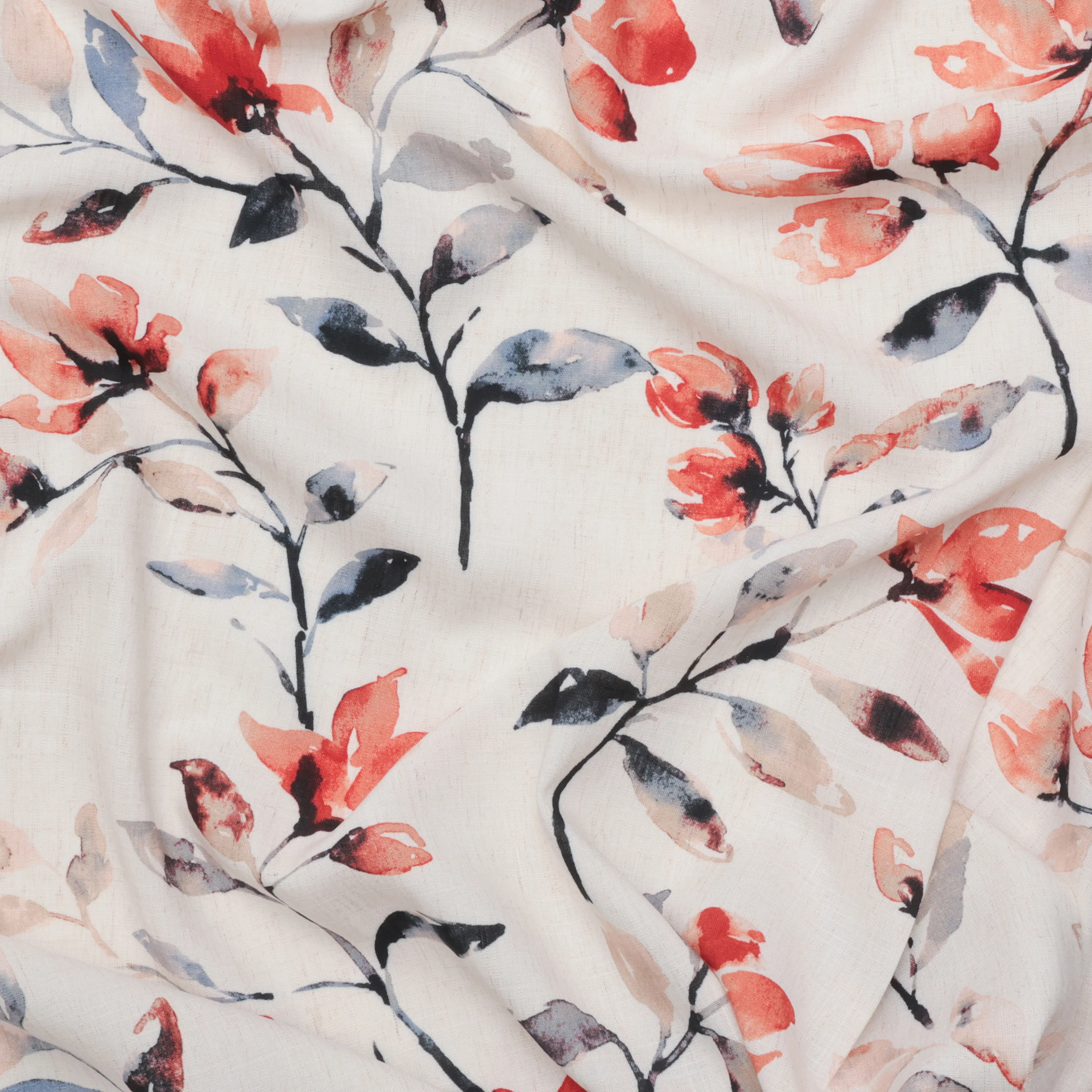 Linen Blend - Laurel Print - Natural - Rust Denim