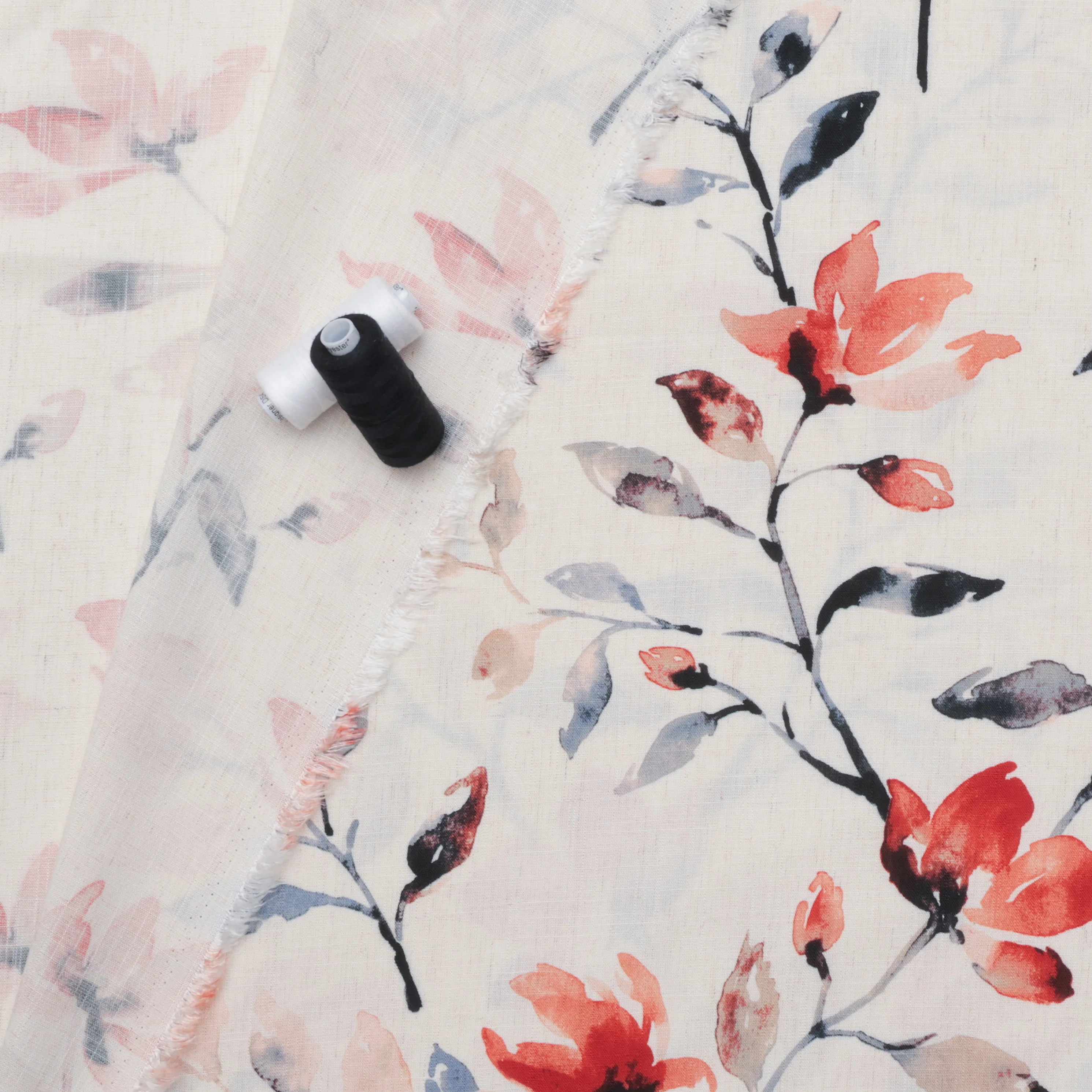 Linen Blend - Laurel Print - Natural - Rust Denim - Image 3