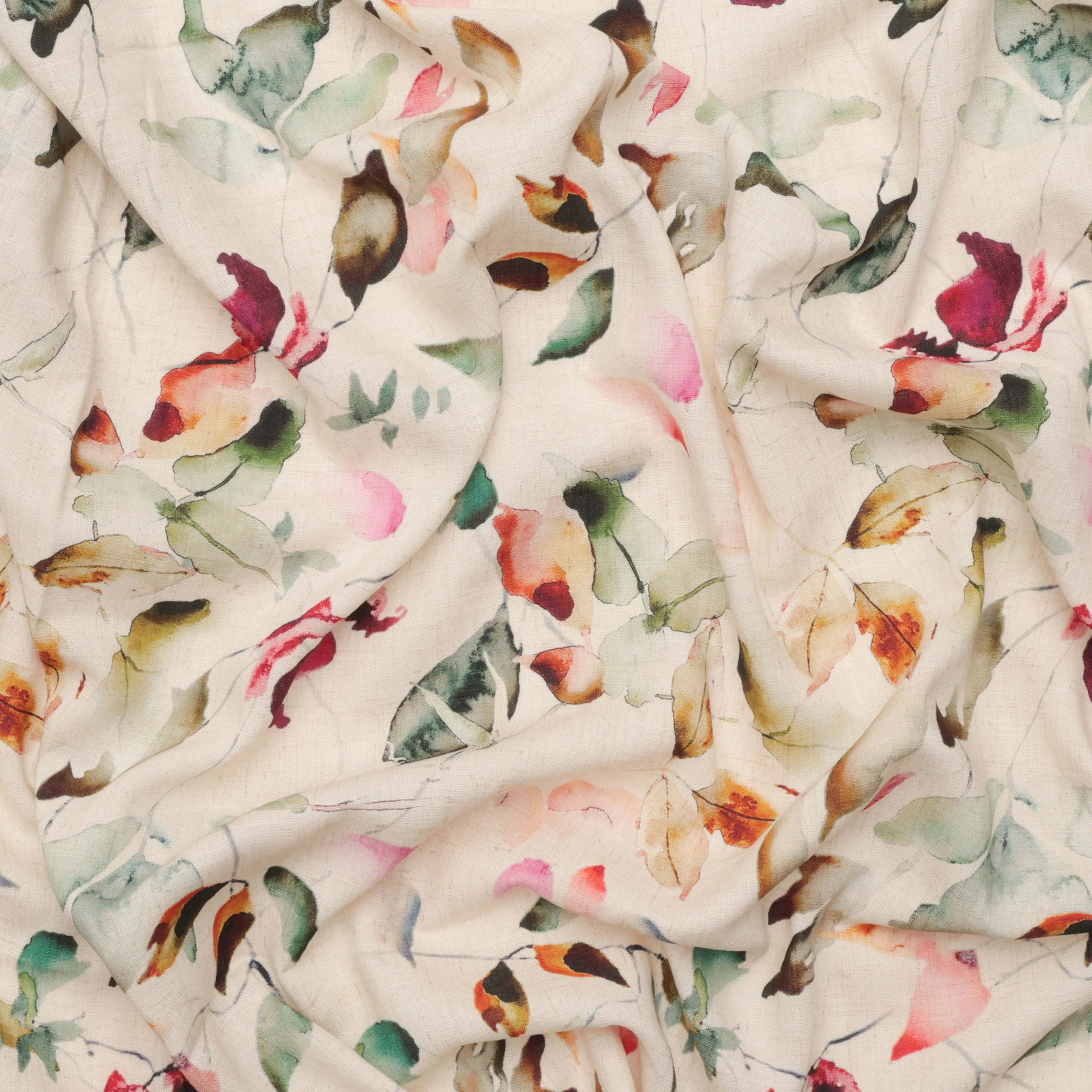Linen Blend - Laurel Print - Natural Sage Pink