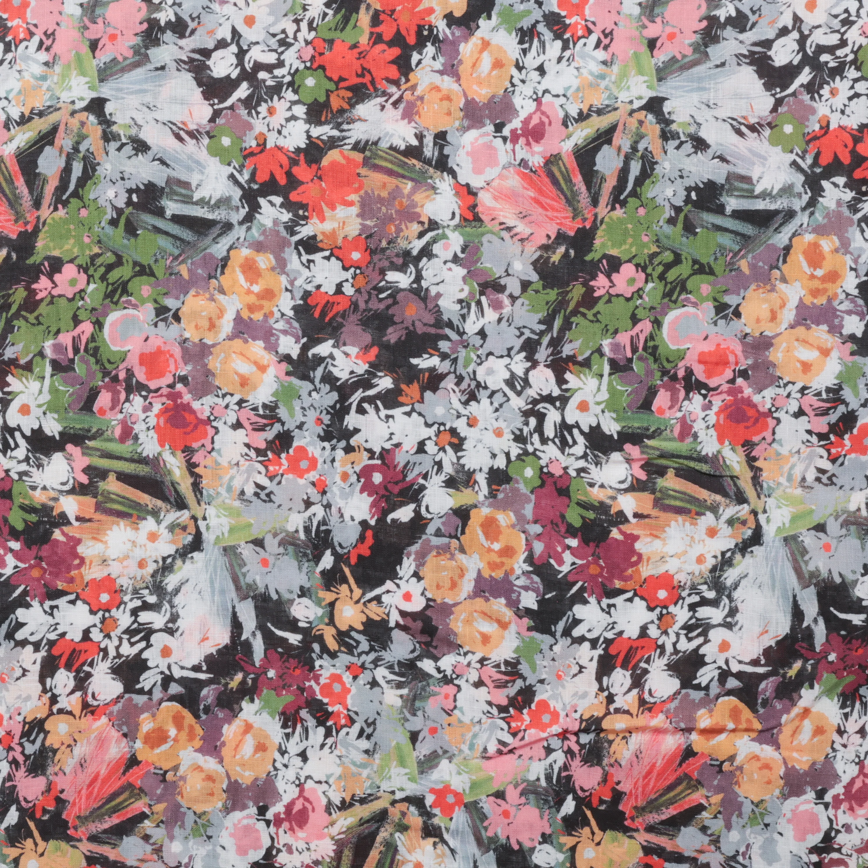 Linen - Digital Print - Black Red Multi - Image 2