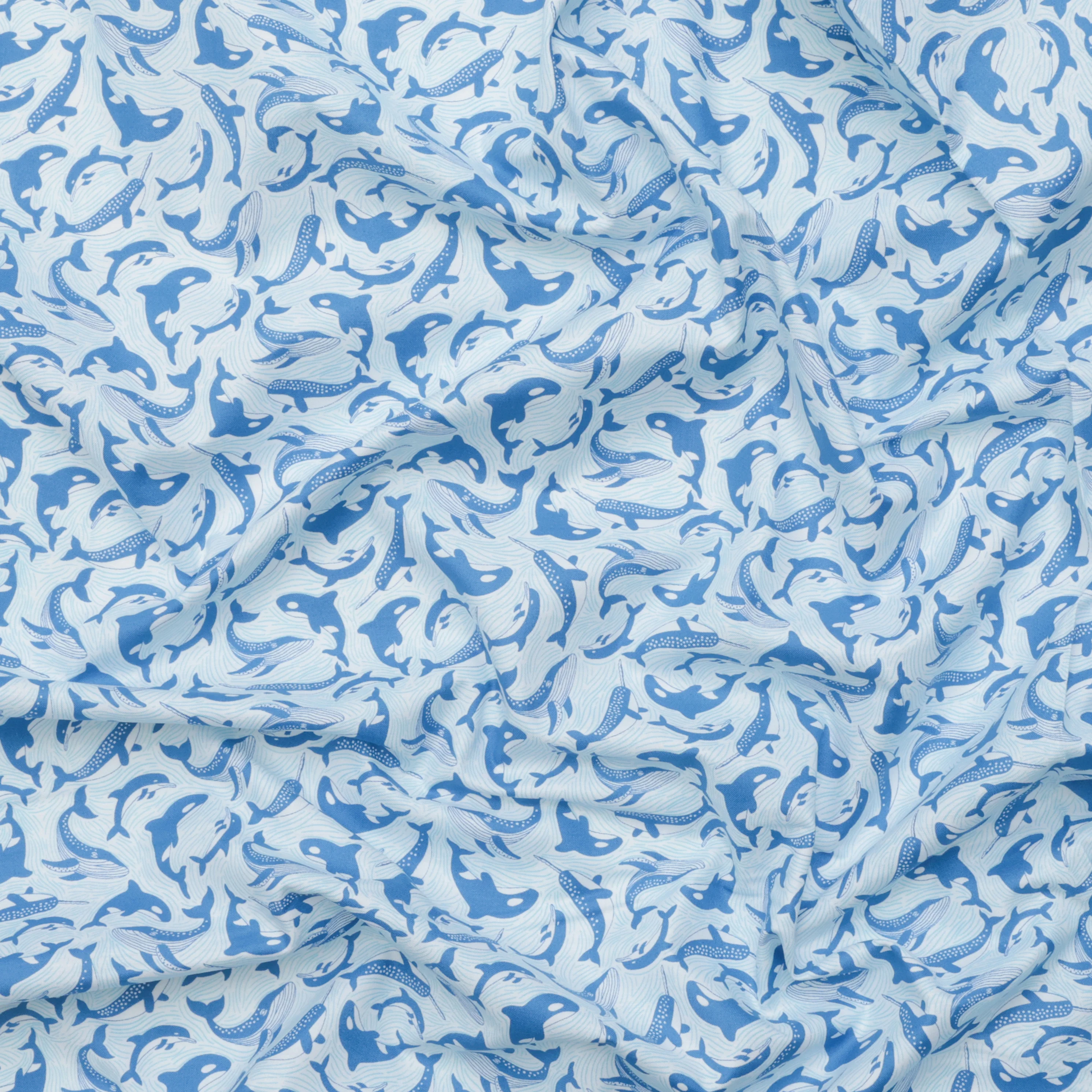 Makower UK - Cotton - Deep Blue Sea - Sea Fins & Tails - White