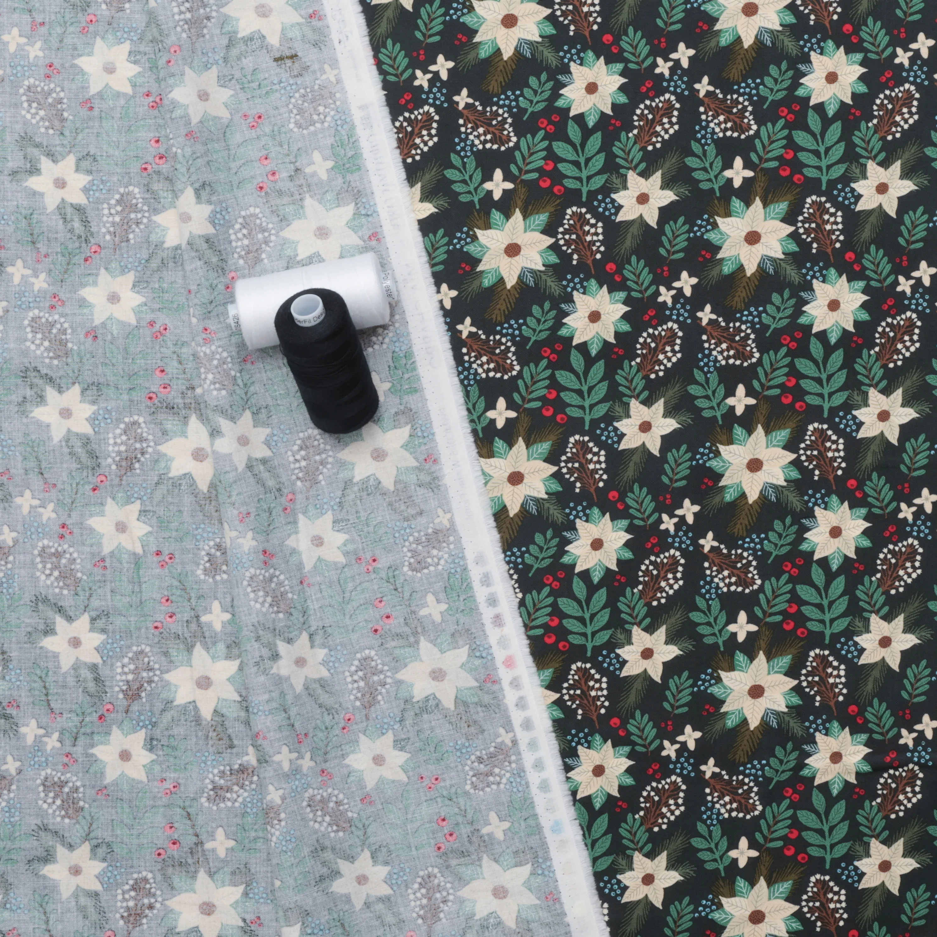 Mia Charro - Cotton - Christmas Cabin - Winter Floral - Green - Image 3