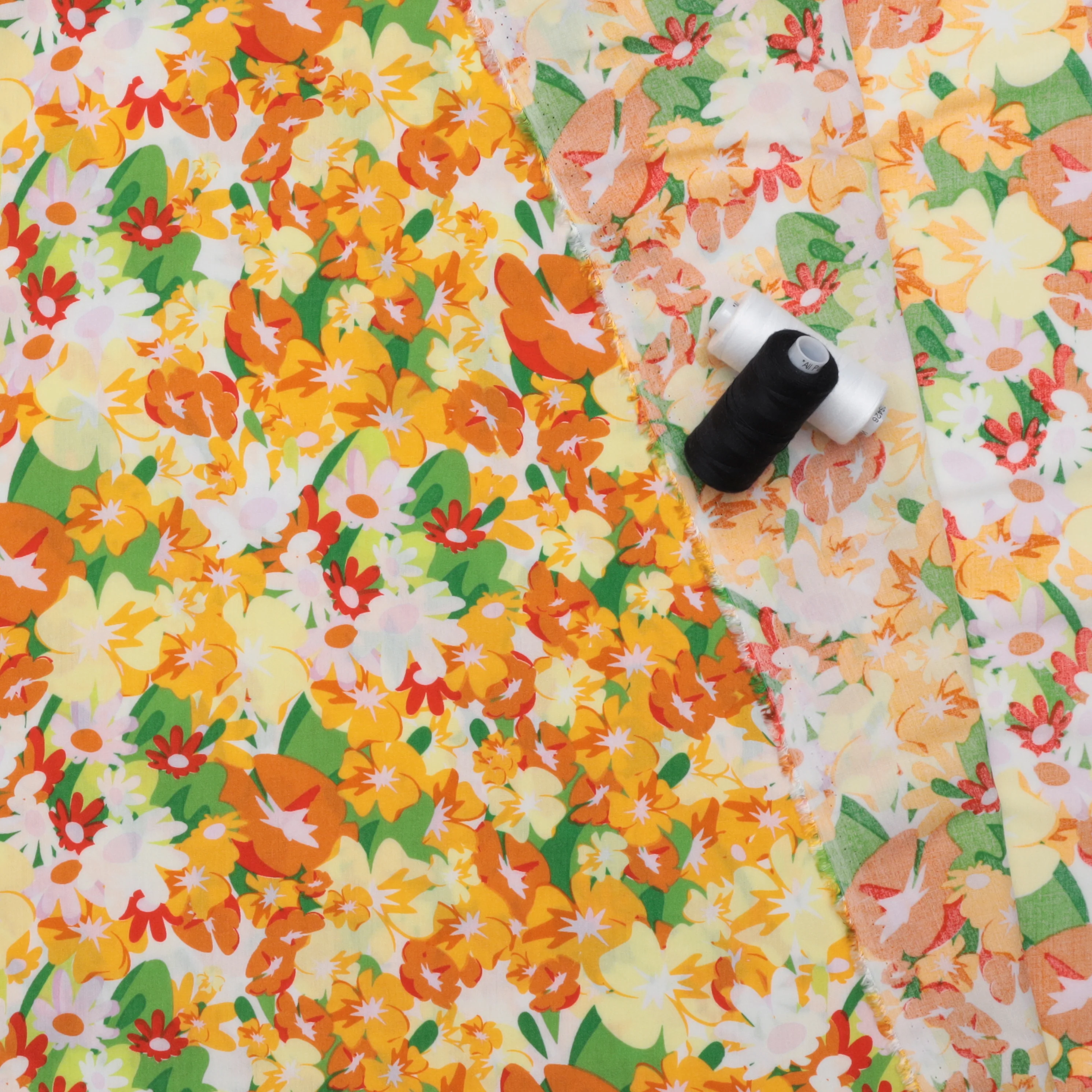 Rayon - Challis Print - Flower Fields - Yellow - Image 3