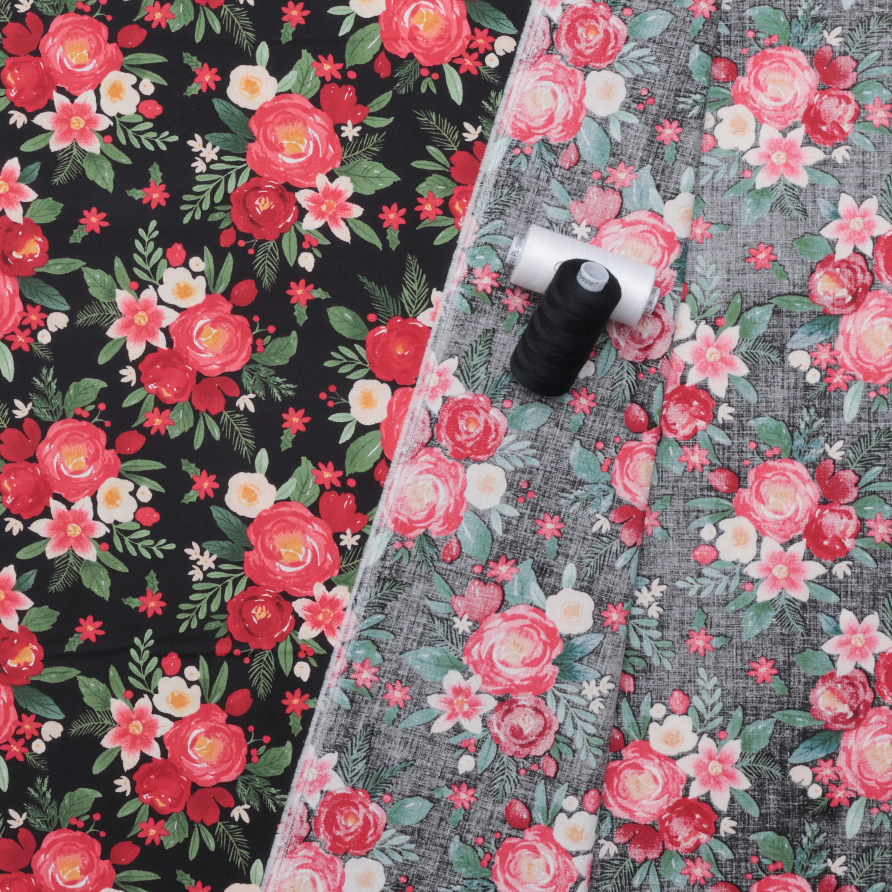 Riley Blake - Cotton - Charming Christmas - Flowers - Black - Image 3