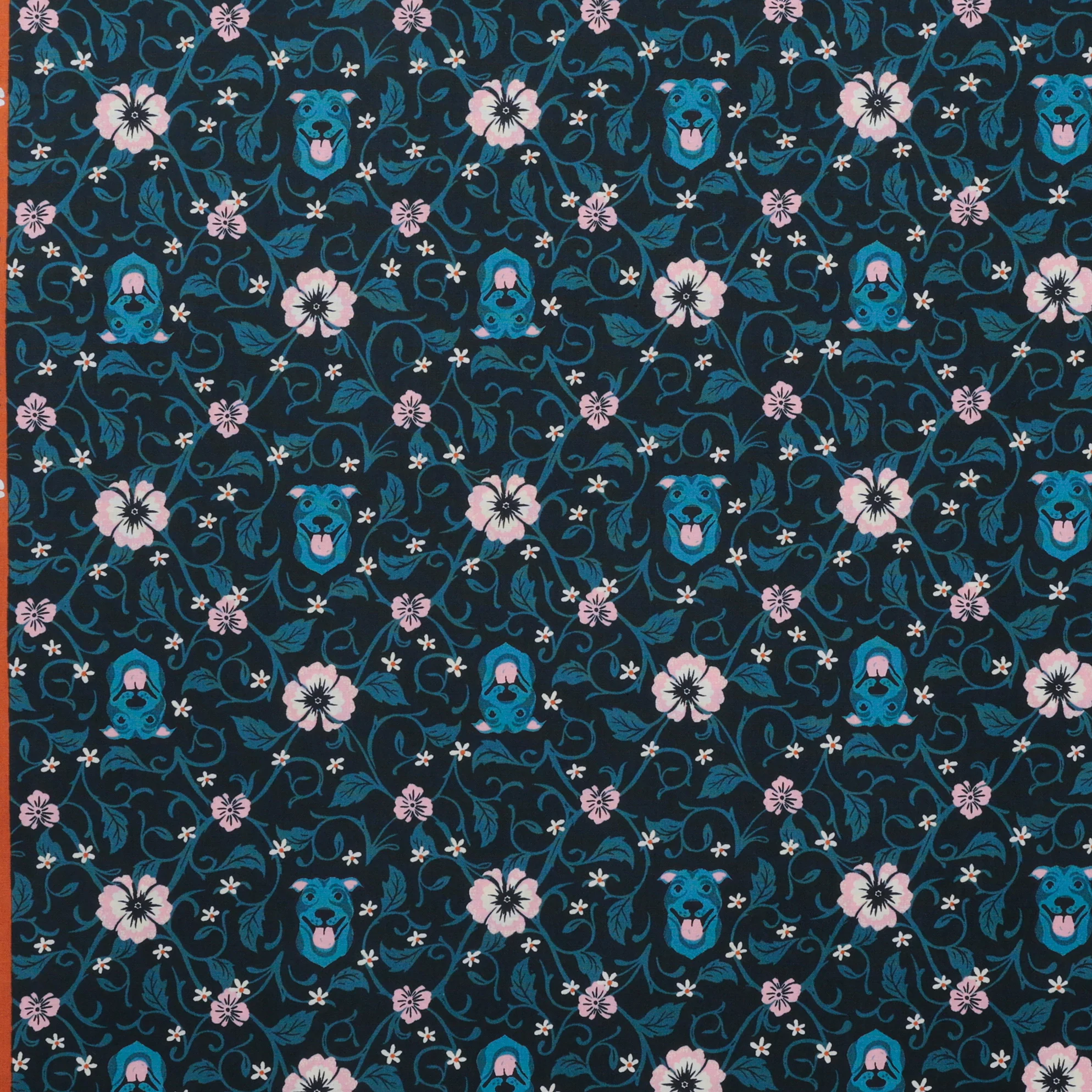 Ruby Star - Cotton - Dog Park - Pitbull Floral - Teal Navy - Image 2