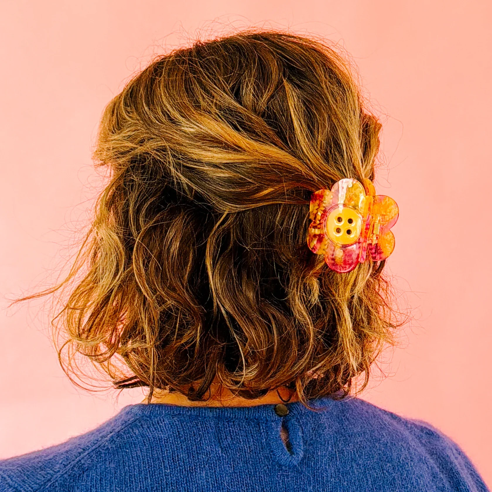 Sarah Hearts - Hair Claw Clip - Daisy Button Pink and Yellow