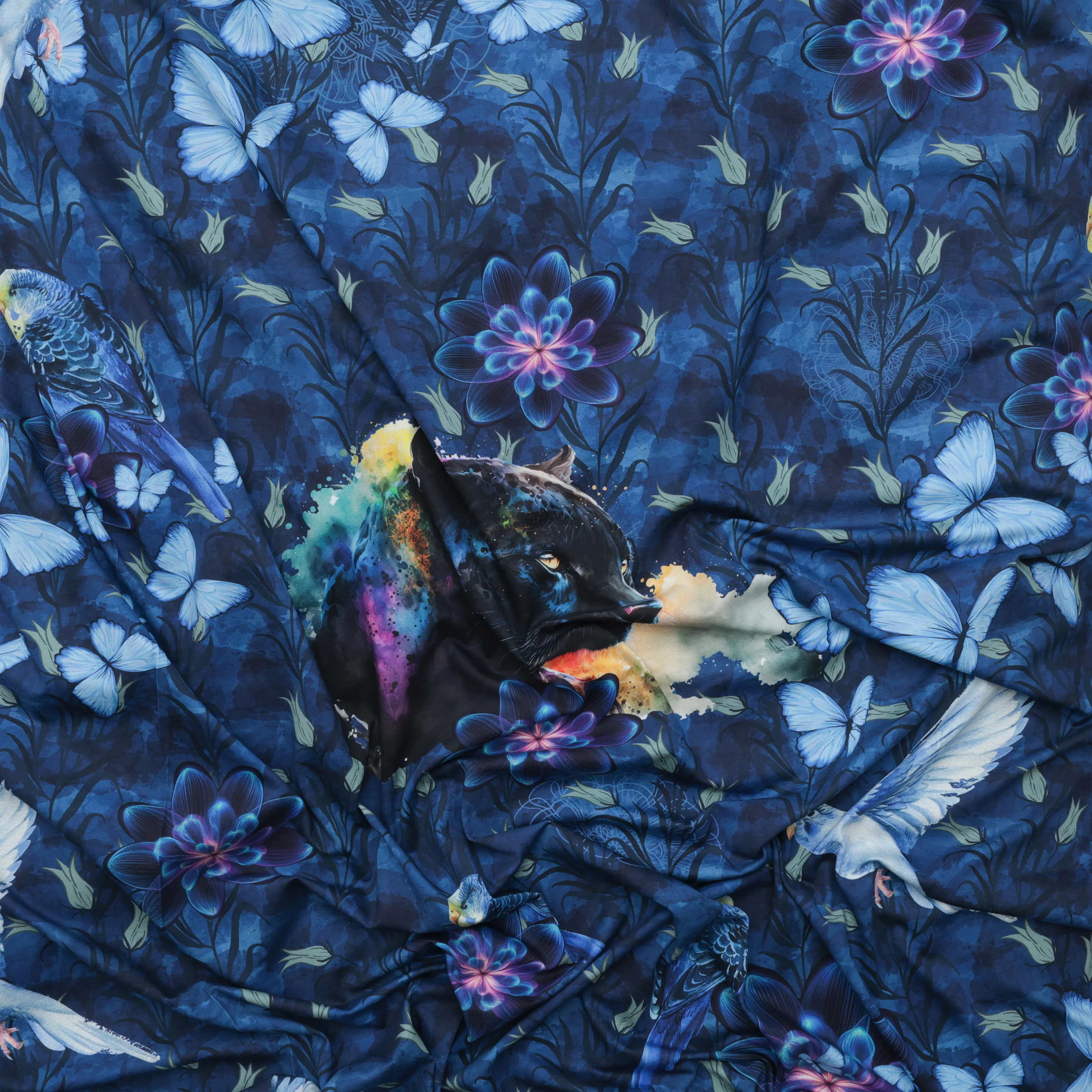 Stof - Cotton - Avalana - Jersey - Lotus Flower Panther