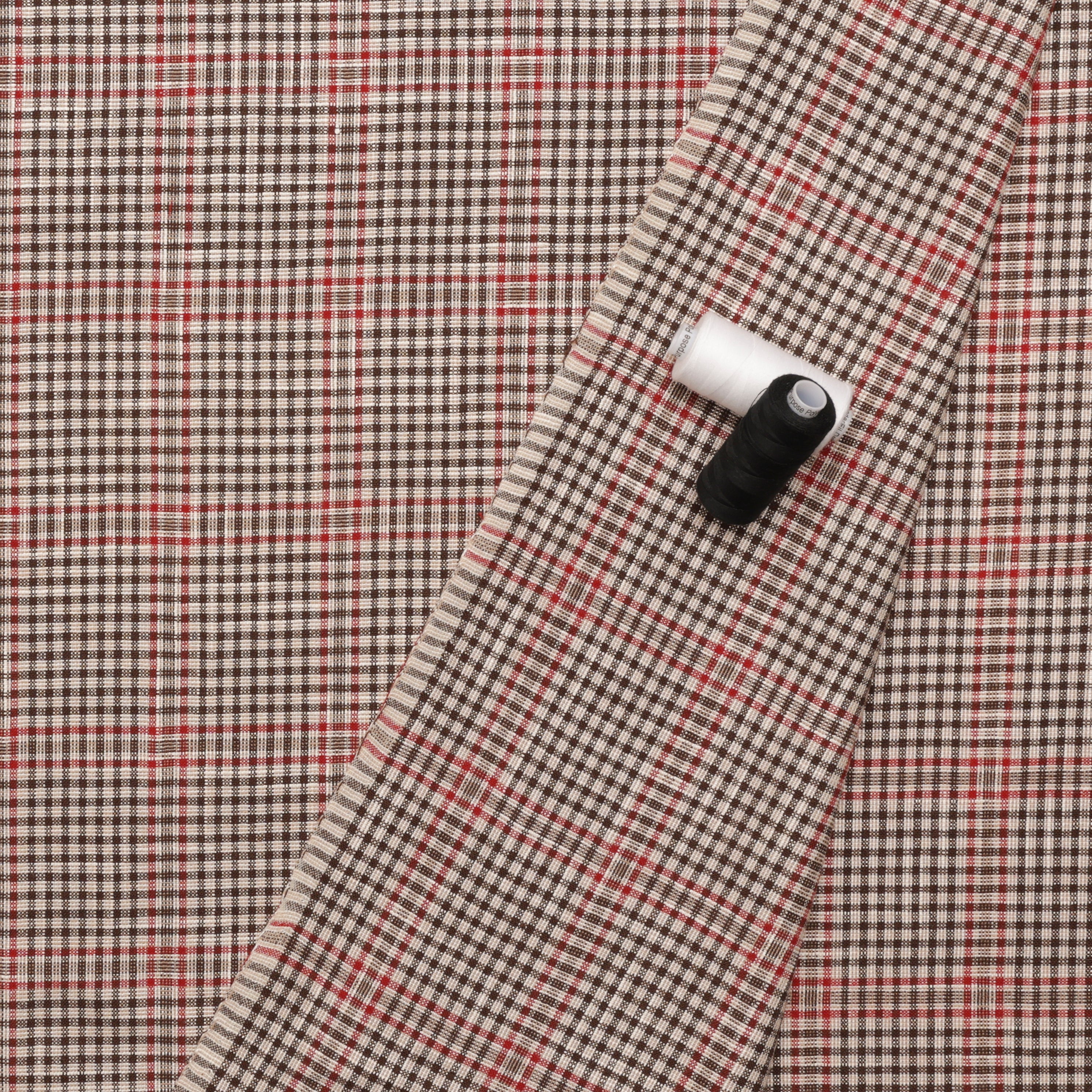 Wool Blend - Suiting - Plaid - Red Brown Beige - Image 3