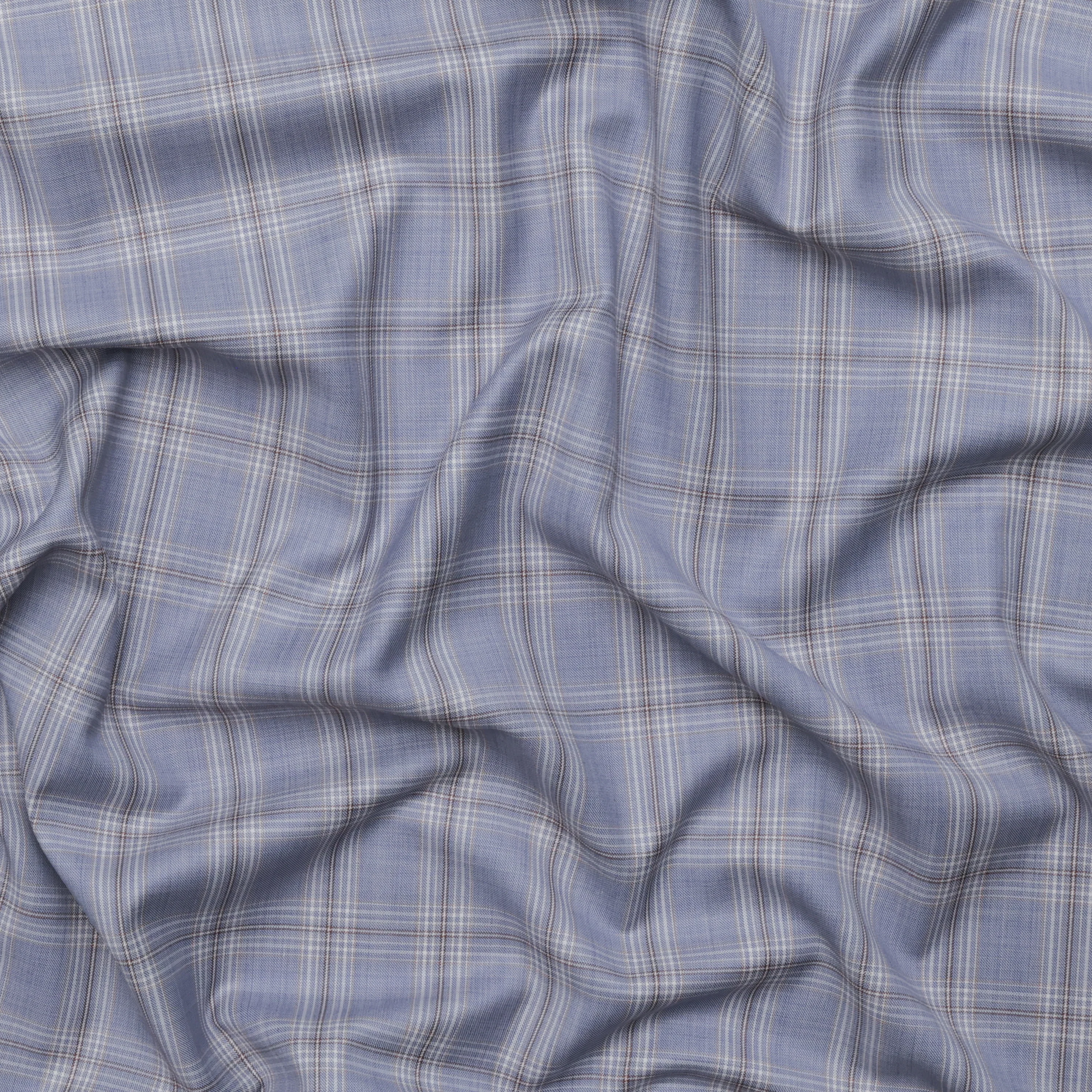 Wool Cashmere - Suiting - Plaid - Medium Blue Brown