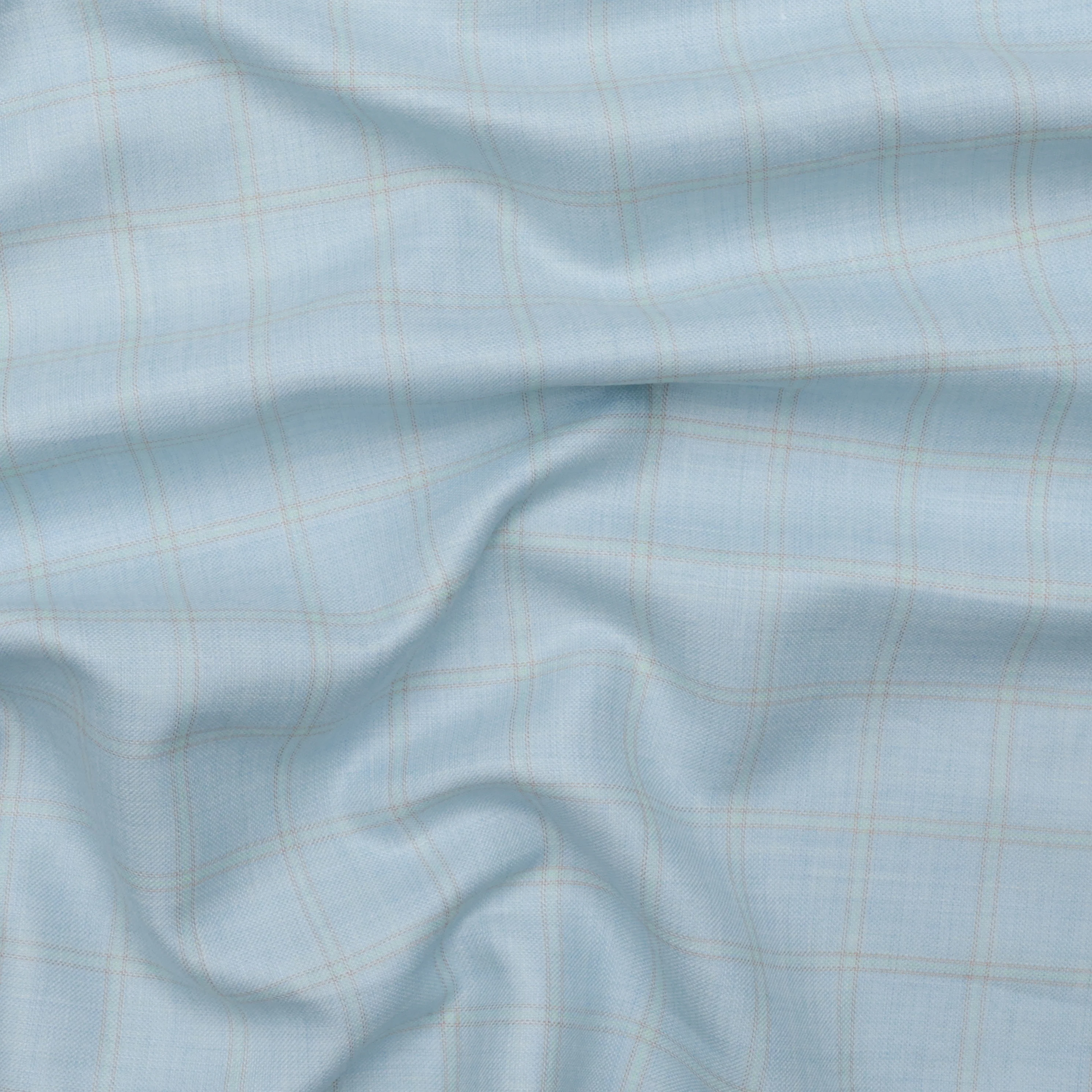 Wool Linen - Suiting - Plaid - Light Blue Yellow