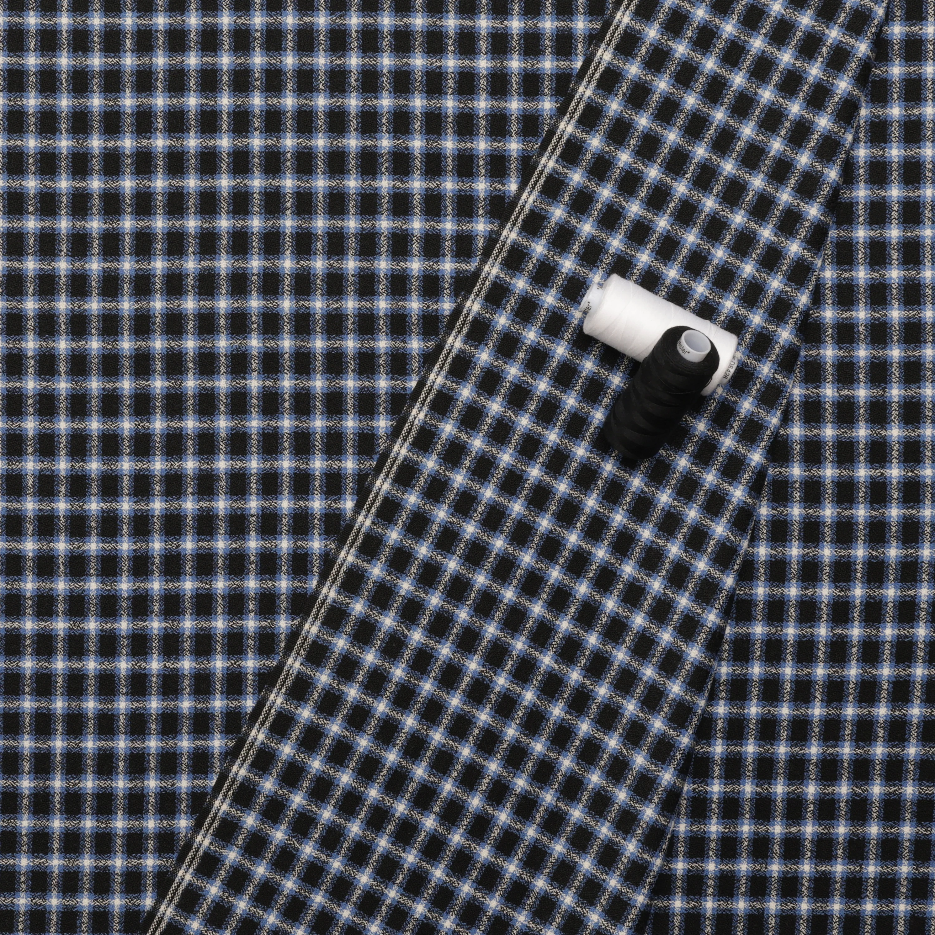 Wool - Suiting - Plaid - Blue Black White - Image 3